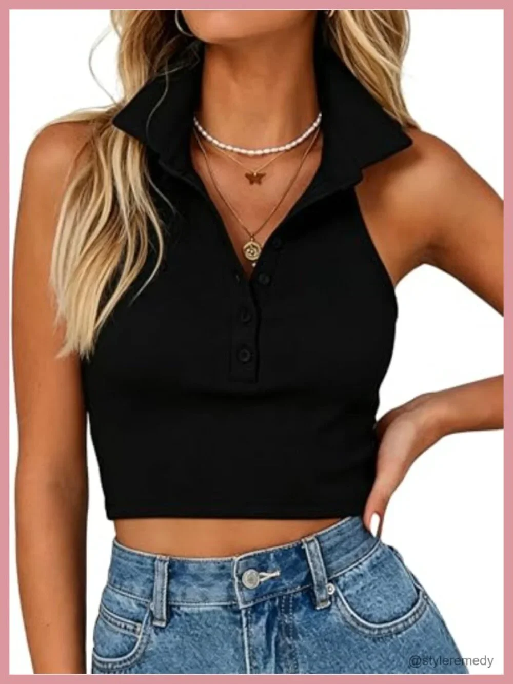 Halter Crop Tops for Women Backless Sleeveless Ribbed Knit Collared Tank Top